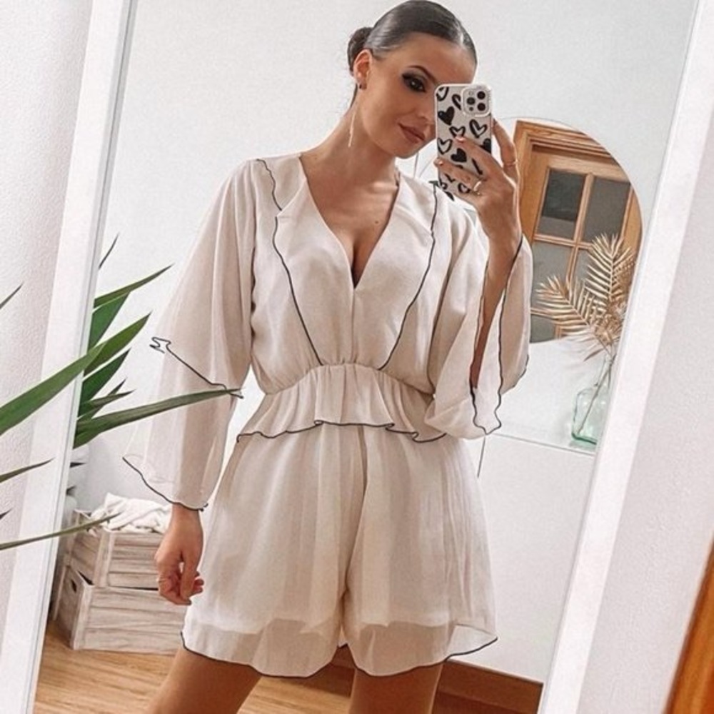 Zara White Romper with Black Trim